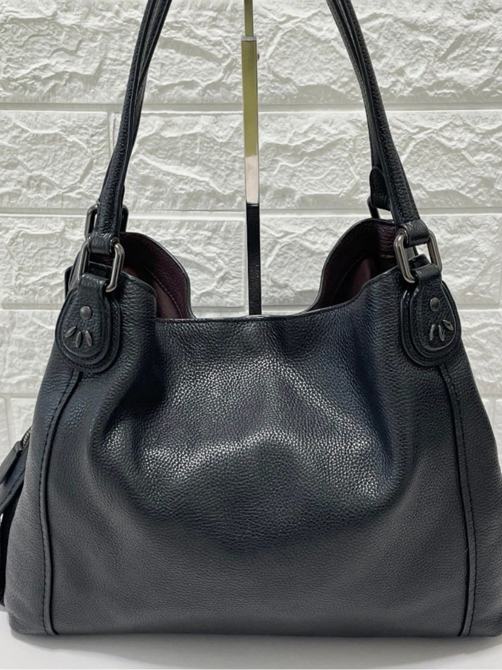 NEW Coach Black Pebbled Leather Studded Shoulder Bag - Picture 7 of 10